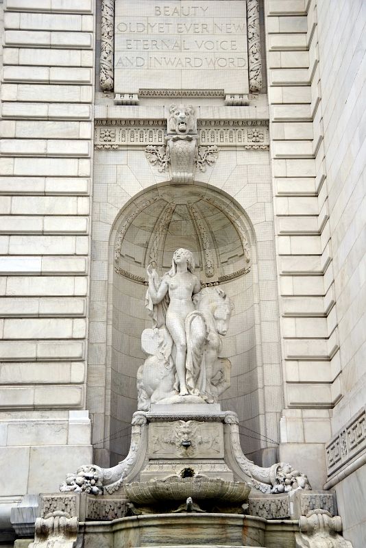 04 Woman Seated On Pegasus Represents Beauty By Sculptor Frederick William MacMonnies To The Right Of The Entrance To New York City Public Library Main Branch